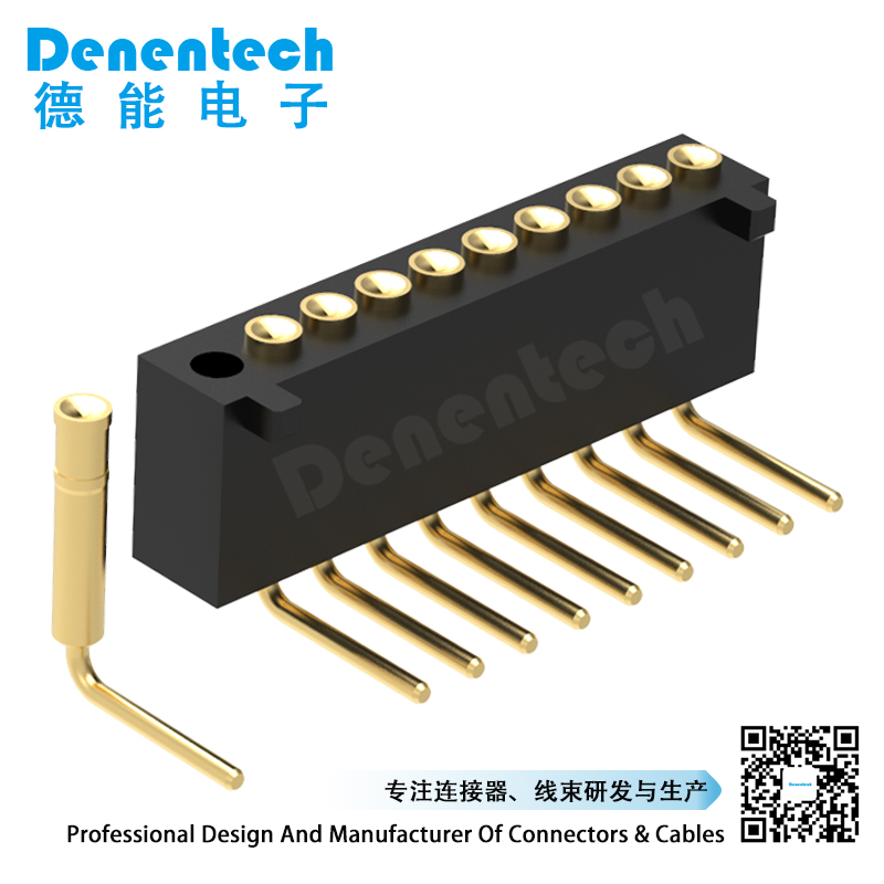 Denentech low price of 1.27MM pogo pin H2.0MM triple row female right angle magentic pogo plug